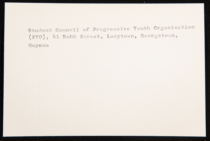 قصاصة توثق عنوان مجلس طلبة المنظمة الشبابية التقدمية في جويانا