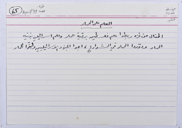بطاقة وُثِّق عليها نكتة بعنوان العلم على الحمار