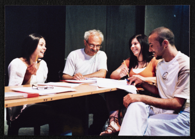 A Photograph of the "Ṣah Ṣah" Team at a Play Preparation 