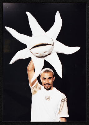 A Photograph of Actor Hasan Taha During the Theatrical Performance of "Ṣah Ṣah" Play, al-Midan Theatre 