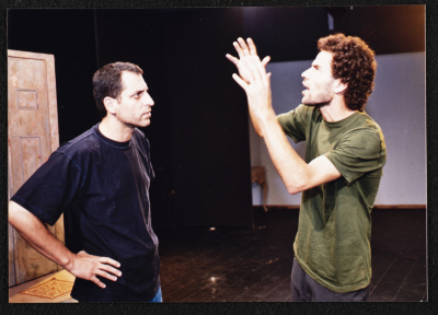 A Photograph of Ṣaleh Bakry and Jawad Abdel-Ghany at the Rehearsal of "Junun", al-Midan Theatre 