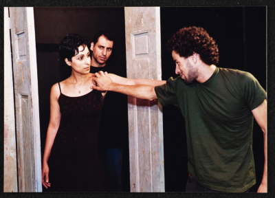 A Photograph of Arin ʿĀbde and Ṣaleh Bakry During a Rehearsal of "Junun", al-Midan Theatre 
