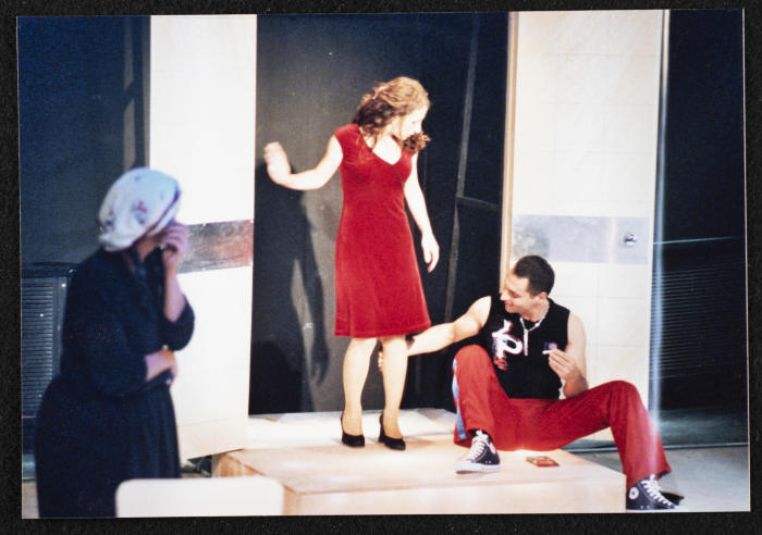 A Photograph of Arin ʿĀbde, Hanan Hillo, and Jawad Abdel-Ghany During the Theatrical Performance of 