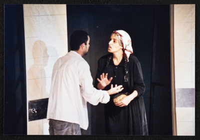 A Photograph of Arin ʿĀbde and Ṣaleh Bakry During the Theatrical Performance of "Junun", al-Midan Theatre