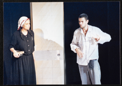 A Photograph of Arin ʿĀbde and Ṣaleh Bakry During the Theatrical Performance of "Junun", al-Midan Theatre