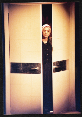 A Photograph of Arin ʿĀbde During the Theatrical Performance of "Junun", al-Midan Theatre 
