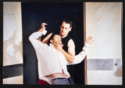 A Photograph of Ṣaleh Bakry and Jawad Abdel-Ghany During the Theatrical Performance of "Junun", al-Midan Theatre 