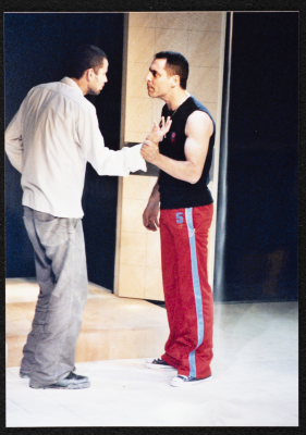 A Photograph of Ṣaleh Bakry and Jawad Abdel-Ghany During the Theatrical Performance of "Junun", al-Midan Theatre 