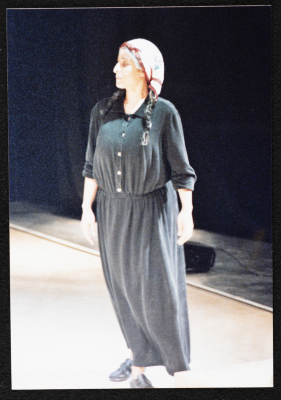 A Photograph of Arin ʿĀbde During the Theatrical Performance of "Junun", al-Midan Theatre 
