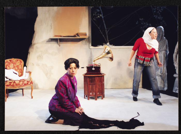 A Photograph of Salwa Naqara and Sanaʾ Salhab During the Theatrical Performance of 