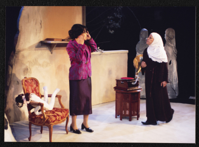 A Photograph of Salwa Naqara and Sanaʾ Salhab During the Theatrical Performance of 