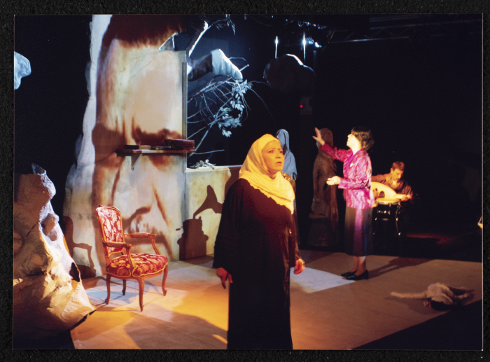 A Photograph of Salwa Naqara and Sanaʾ Salhab During the Theatrical Performance of 