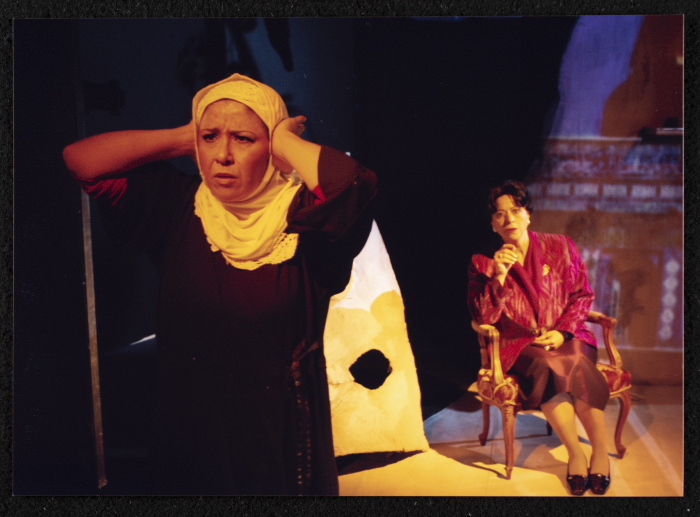 A Photograph of Salwa Naqara and Sanaʾ Salhab During the Theatrical Performance of 