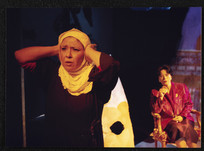 A Photograph of Salwa Naqara and Sanaʾ Salhab During the Theatrical Performance of 