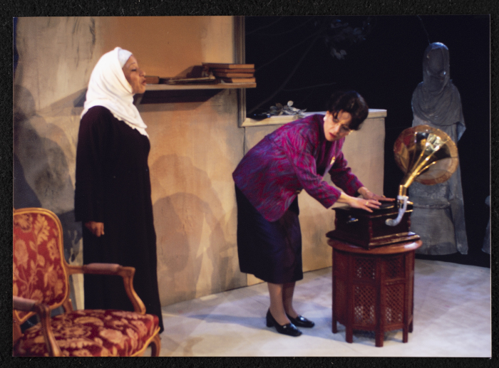 A Photograph of Salwa Naqara and Sanaʾ Salhab During the Theatrical Performance of 