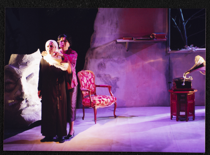 A Photograph of Salwa Naqara and Sanaʾ Salhab During the Theatrical Performance of 
