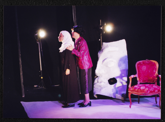 A Photograph of Salwa Naqara and Sanaʾ Salhab During the Theatrical Performance of 