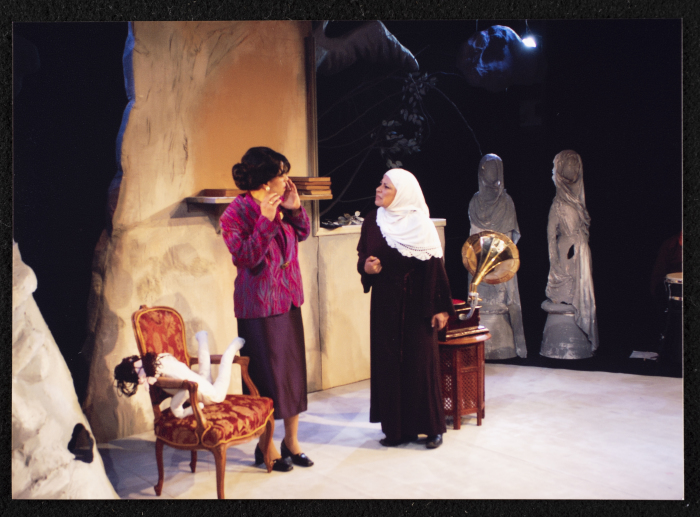 A Photograph of Salwa Naqara and Sanaʾ Salhab During the Theatrical Performance of 