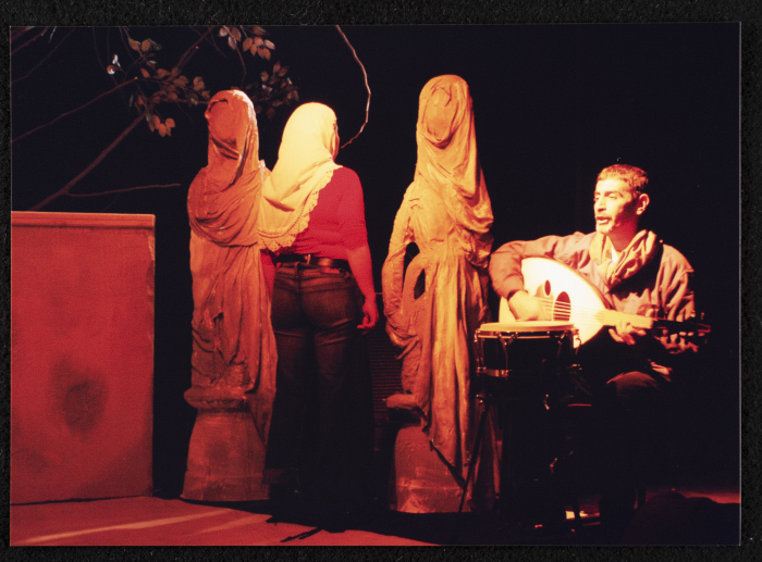 A Photograph of Sanaʾ Salhab During the Theatrical Performance of 