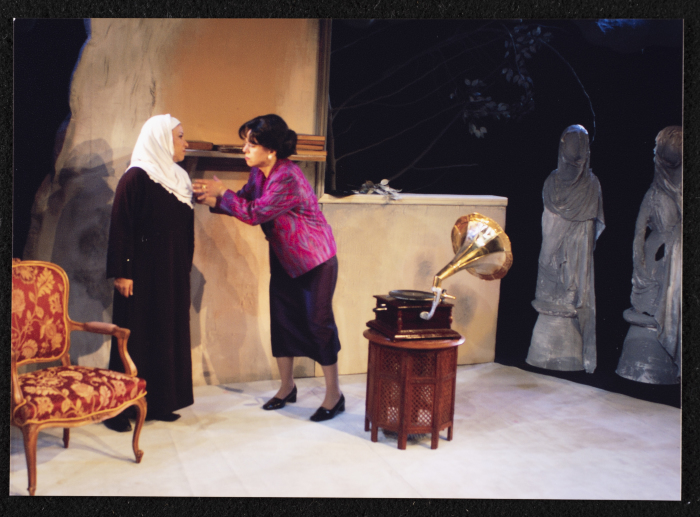 A Photograph of Salwa Naqara and Sanaʾ Salhab During the Theatrical Performance of 