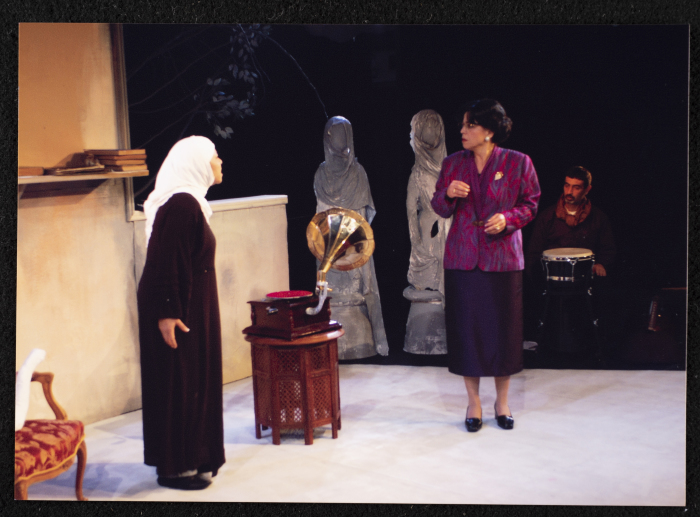 A Photograph of Salwa Naqara and Sanaʾ Salhab During the Theatrical Performance of 