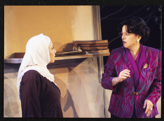A Photograph of Salwa Naqara and Sanaʾ Salhab During the Theatrical Performance of 