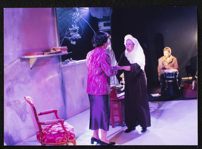 A Photograph of Salwa Naqara and Sanaʾ Salhab During the Theatrical Performance of 