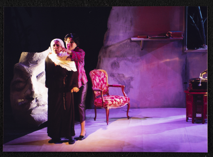 A Photograph of Salwa Naqara and Sanaʾ Salhab During the Theatrical Performance of 