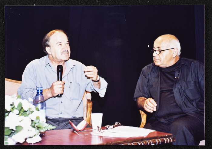 Salman Natour and Adib Jahshan at the Memorial Service Held in Honour of Bushra Qaraman, 2002