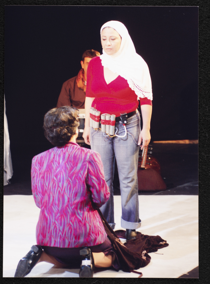 A Photograph of Salwa Naqara and Sanaʾ Salhab During the Theatrical Performance of 
