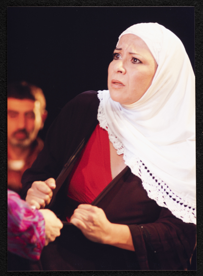 A Photograph of Sanaʾ Salhab During the Theatrical Performance of 