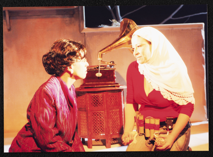 A Photograph of Salwa Naqara and Sanaʾ Salhab During the Theatrical Performance of 