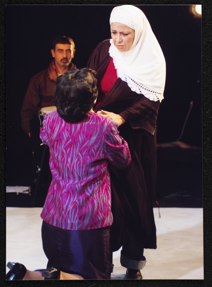 A Photograph of Salwa Naqara and Sanaʾ Salhab During the Theatrical Performance of 