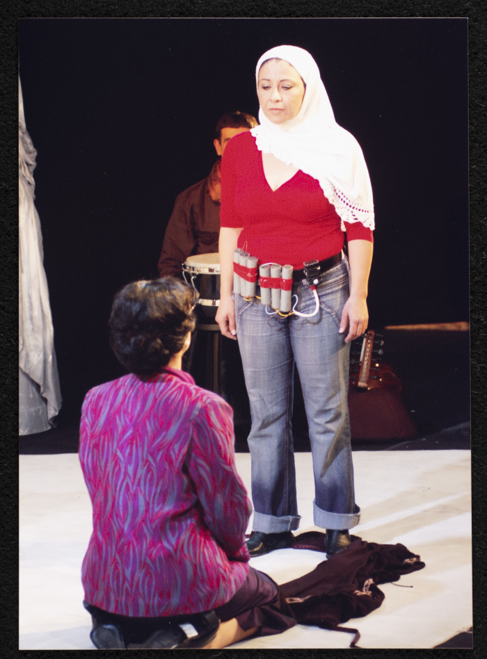 A Photograph of Salwa Naqara and Sanaʾ Salhab During the Theatrical Performance of 