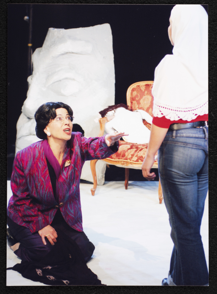 A Photograph of Salwa Naqara and Sanaʾ Salhab During the Theatrical Performance of 
