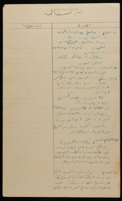 ملخص مادة لأحد طلاب الكلية العربية في القدس، 1920-30
