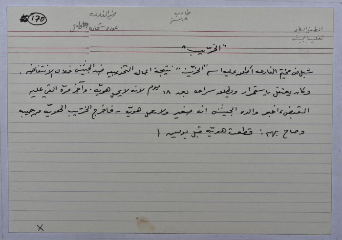 A card documenting a story entitled 