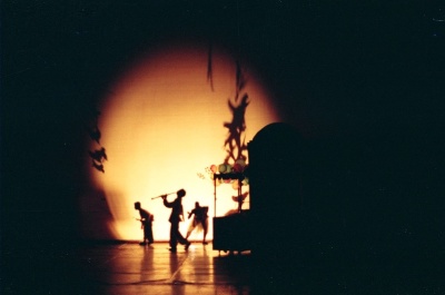 A Photograph of the Theatrical Performance "Qarqush Wal-Musiqa", the Popular Theatre Troupe, 1998