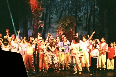 A Photograph of the Theatrical Performance "Qarqush Wal-Musiqa", the Popular Theatre Troupe, 1998