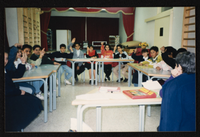 A Photograph of Samia Khoury in a Meeting with the Members of Rawdat El-Zuhur School Alumni Club in Al-Quds, 1994