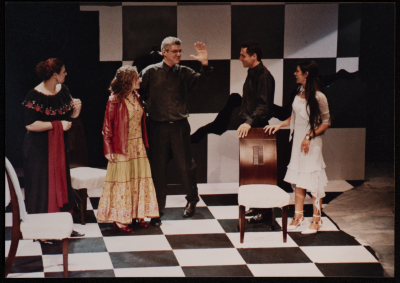 A Photograph of the Lead Actors of the Theatrical Performance "Bayad al-Aynayn", al-Midan Theatre, 2005
