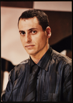 A Photograph of Jawad Abdel-Ghany Before the Theatrical Performance of "Bayad al-Aynayn", al-Midan Theatre, 2005 
