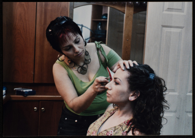 A Photograph of Hanan Hillo with the Hairdresser Before the Theatrical Performance "Bayad al-Aynayn", al-Midan Theatre, 2005	