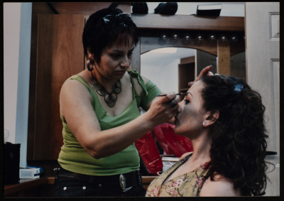 A Photograph of Hanan Hillo with the Hairdresser Before the Theatrical Performance "Bayad al-Aynayn", al-Midan Theatre, 2005	