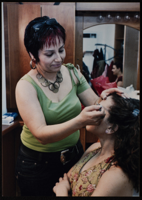 A Photograph of Hanan Hillo with the Hairdresser Before the Theatrical Performance "Bayad al-Aynayn", al-Midan Theatre, 2005	