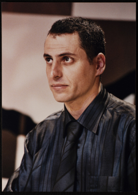 A Photograph of Jawad Abdel-Ghany Before the Theatrical Performance of "Bayad al-Aynayn", al-Midan Theatre, 2005 
