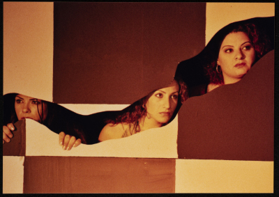 A Photograph of Nisrin Faʿur, Āmal Qays, and Hanan Hillo During Theatrical Performance 