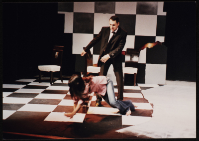A Photograph of Āmal Qays and Jawad Abdel-Ghany During the Theatrical Performance "Bayad al-Aynayn", al-Midan Theatre, 2005
