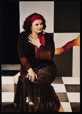 A Photograph of Nisrin Faʿur During the Theatrical Performance "Bayad al-Aynayn", al-Midan Theatre, 2005
