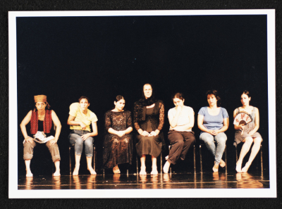 A Photograph of the Theatre Staff at Rehearsals for the "Sayyedat al-Bayt" Play, al-Midan Theatre, 2000